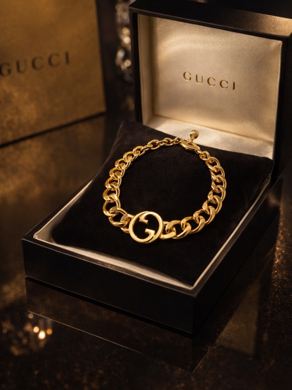 Gucci Gold Chain Bracelet with Interlocking G Charm